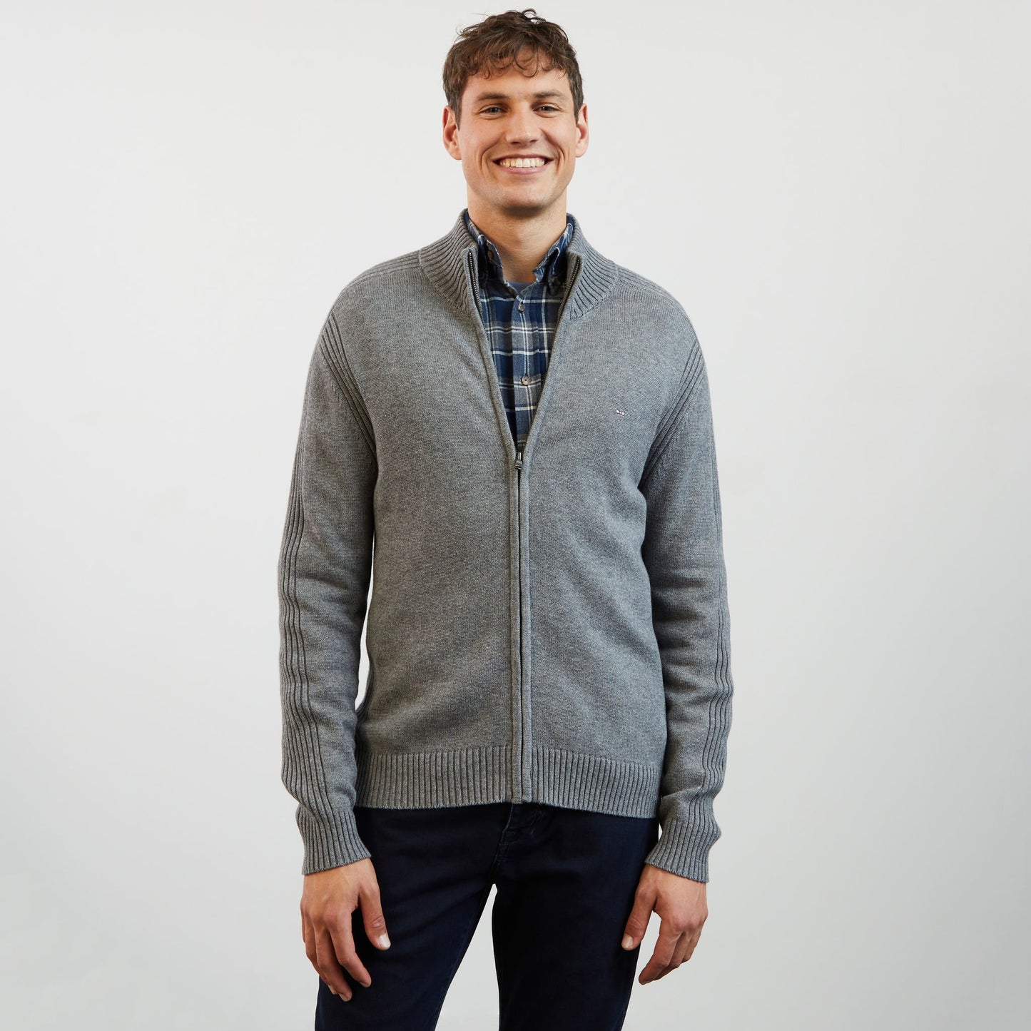 Cardigan gris zippé uni