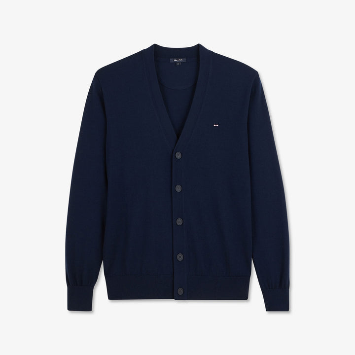 Cardigan bleu foncé en laine à col V