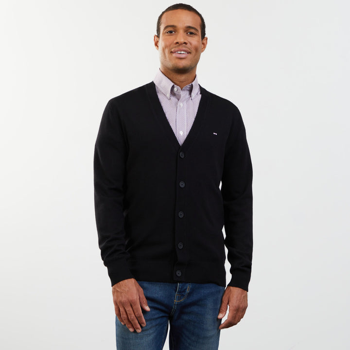 Cardigan noir en laine à col V