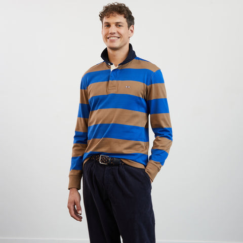 Bright blue striped long-sleeved rugby shirt - Image 1