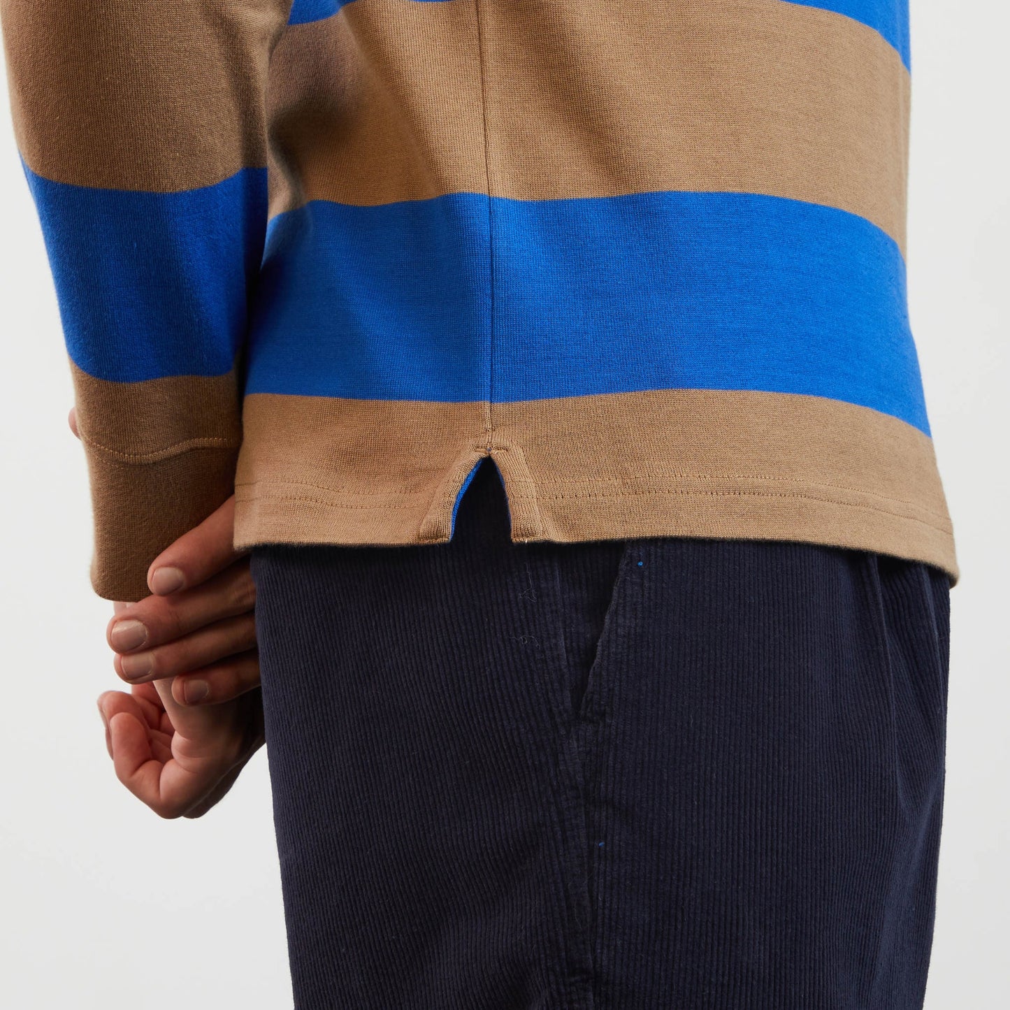 Bright blue striped long-sleeved rugby shirt