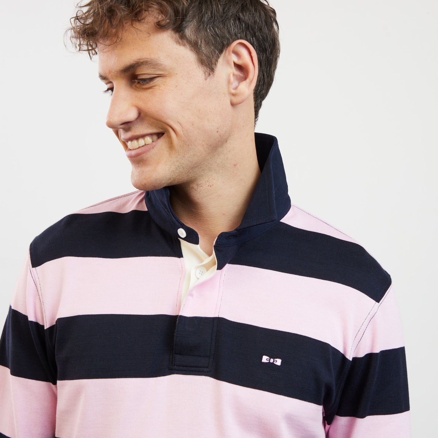 Striped pink long-sleeved rugby shirt