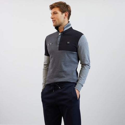 Black long-sleeved colourblock rugby shirt - Image 1