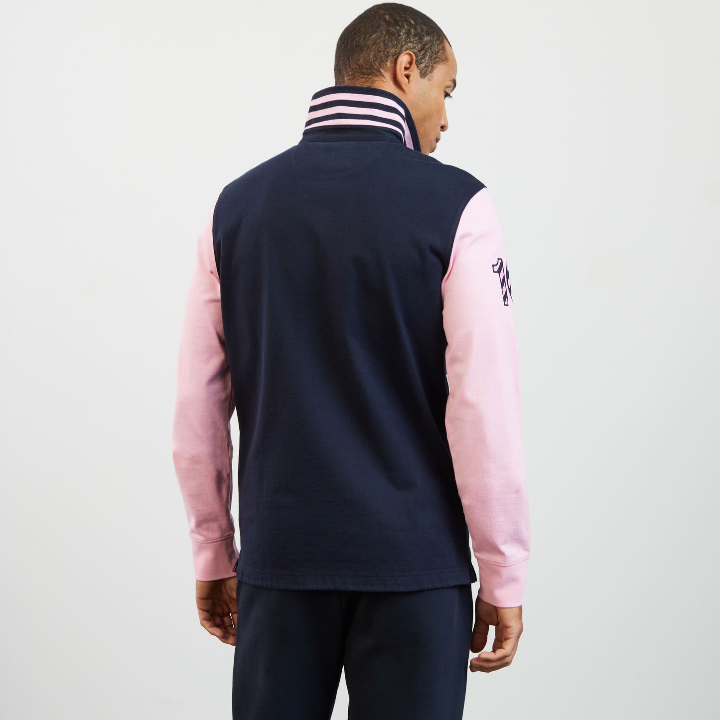 Pink long-sleeved colourblock rugby shirt