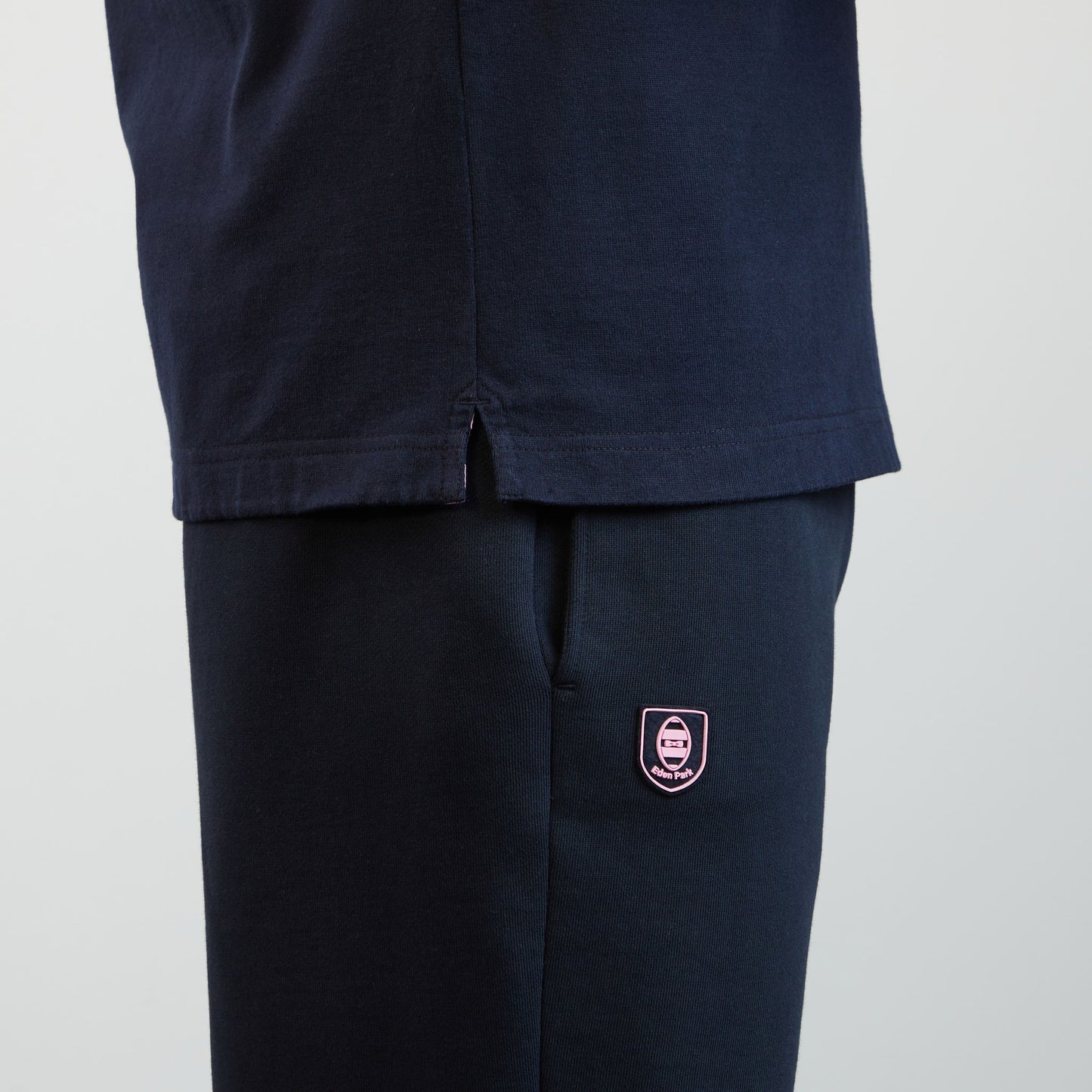 Pink long-sleeved colourblock rugby shirt