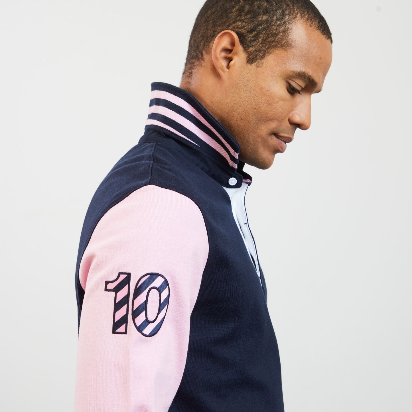 Pink long-sleeved colourblock rugby shirt