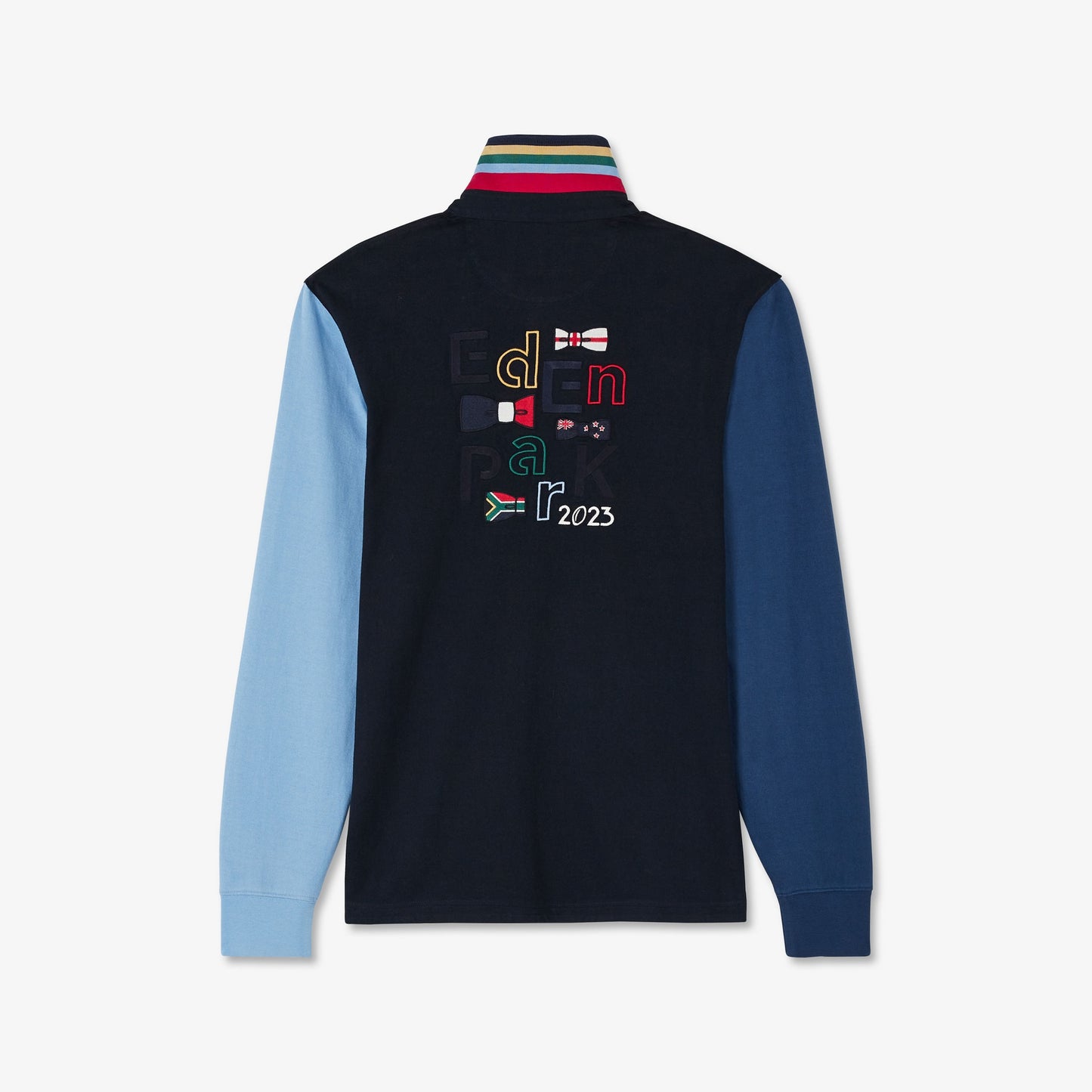 Blue long-sleeved colourblock rugby shirt
