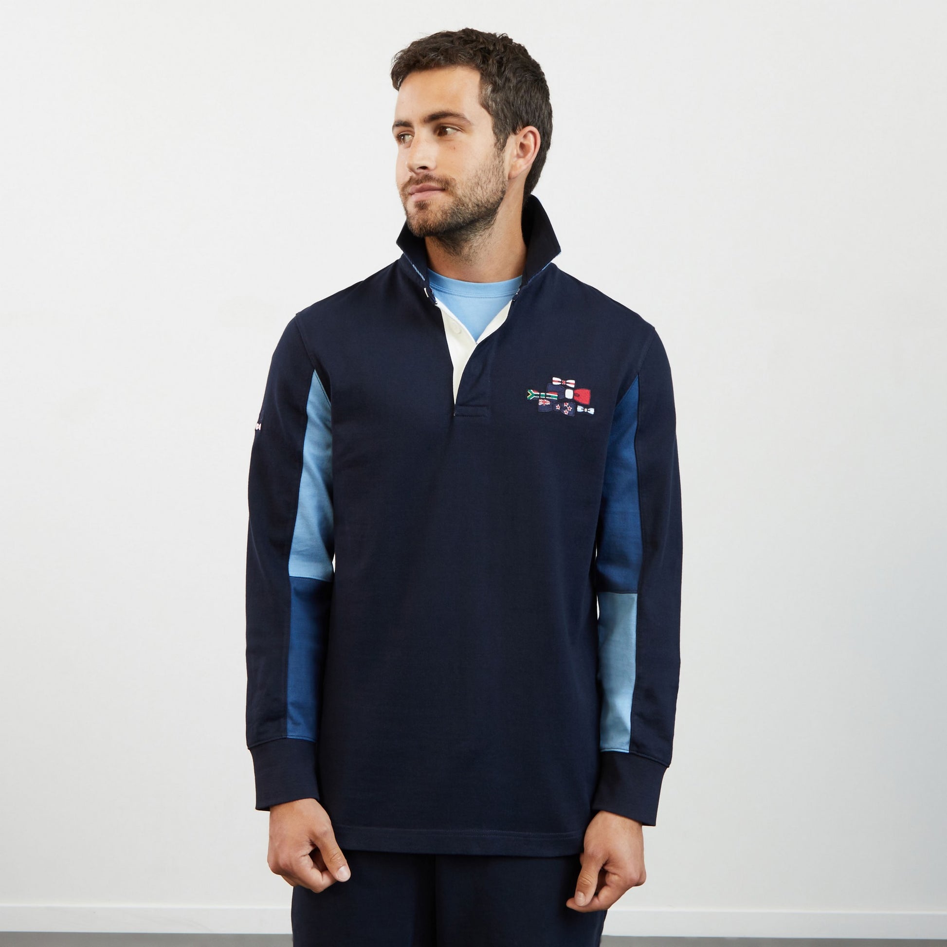 Maillot bleu marine colorblock manches longues