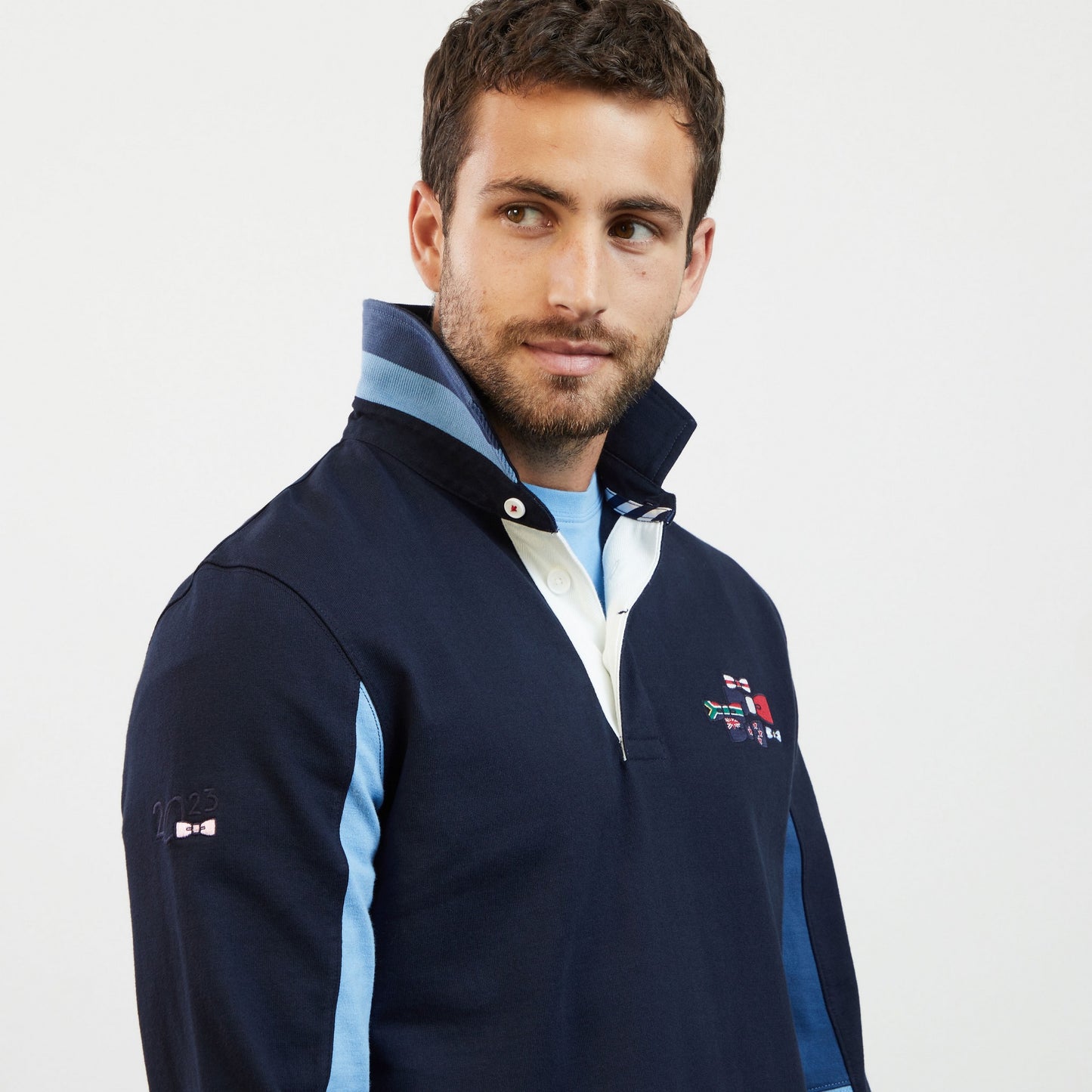 Maillot bleu marine colorblock manches longues