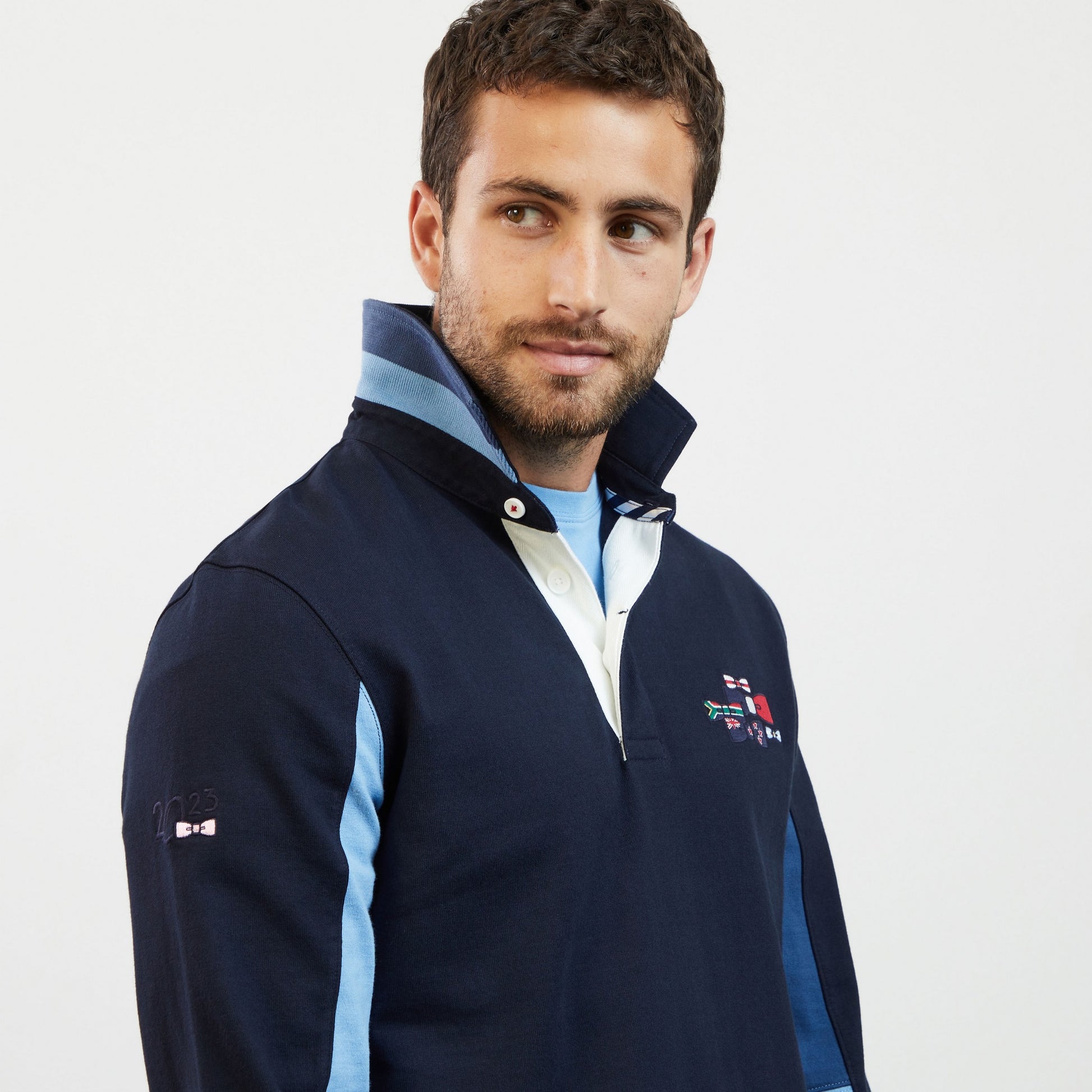 Maillot bleu marine colorblock manches longues