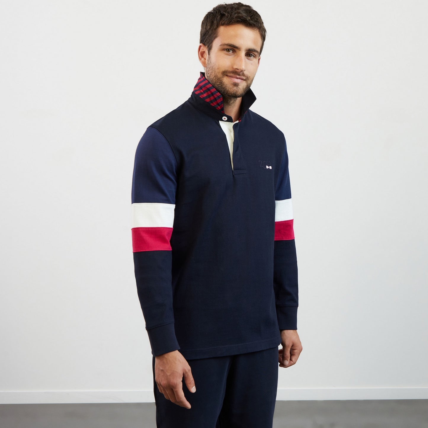Dark blue colourblock rugby shirt with 2023 embroidery