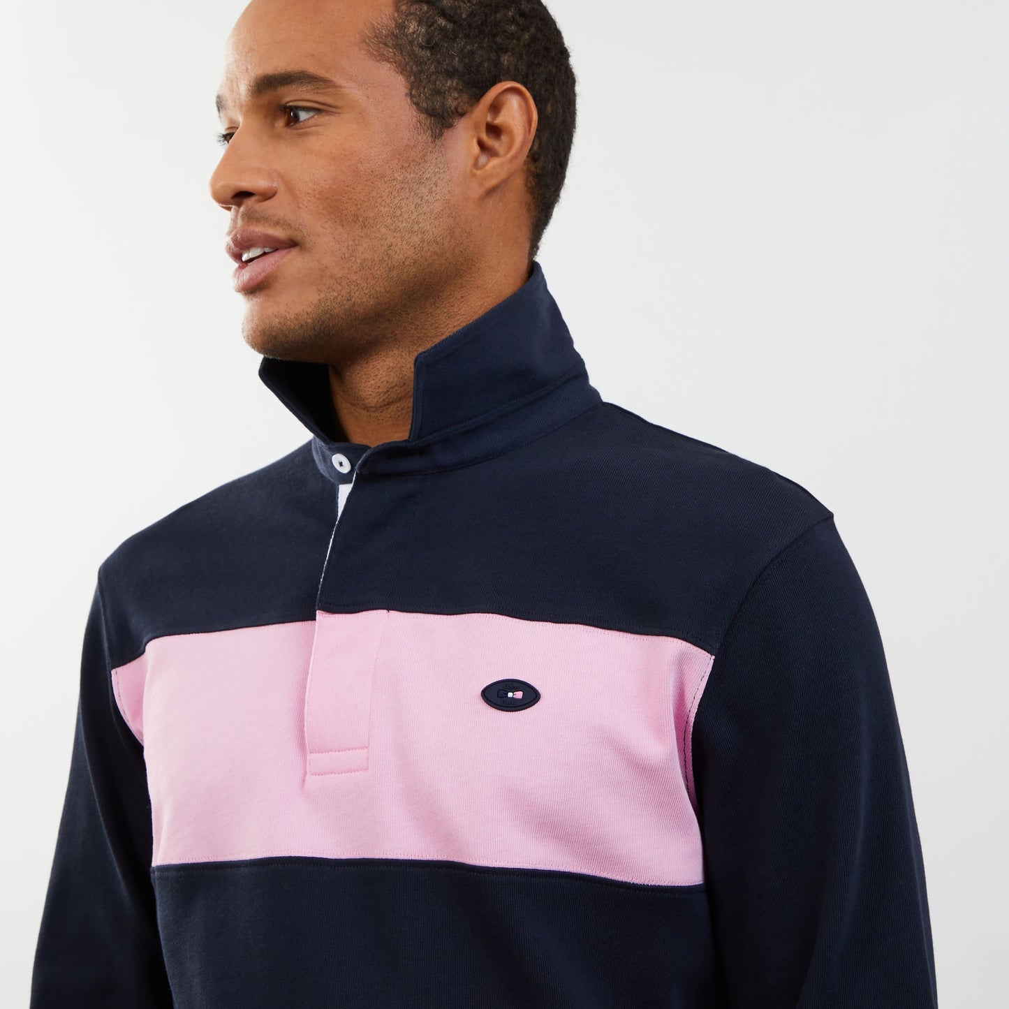 Dark blue circle rugby shirt with embroidered 10 on the back