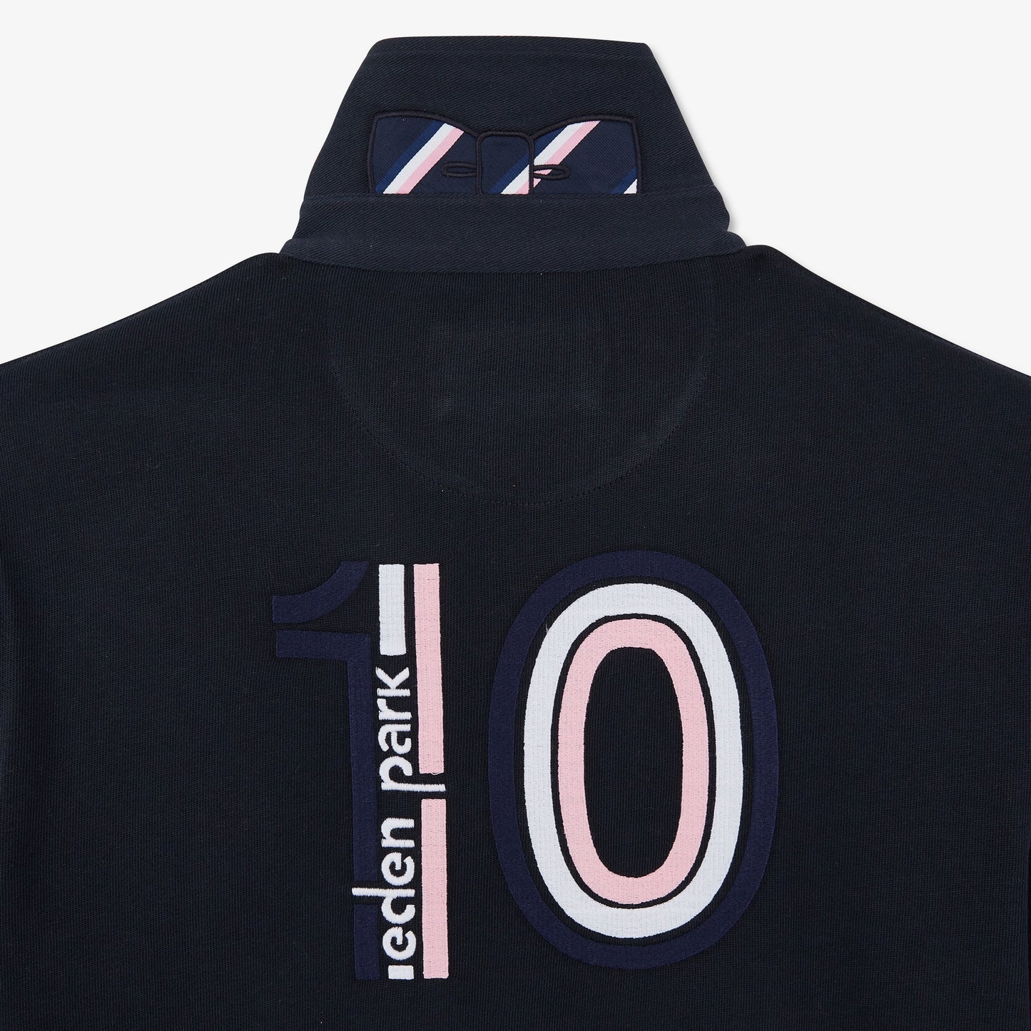 Dark blue circle rugby shirt with embroidered 10 on the back