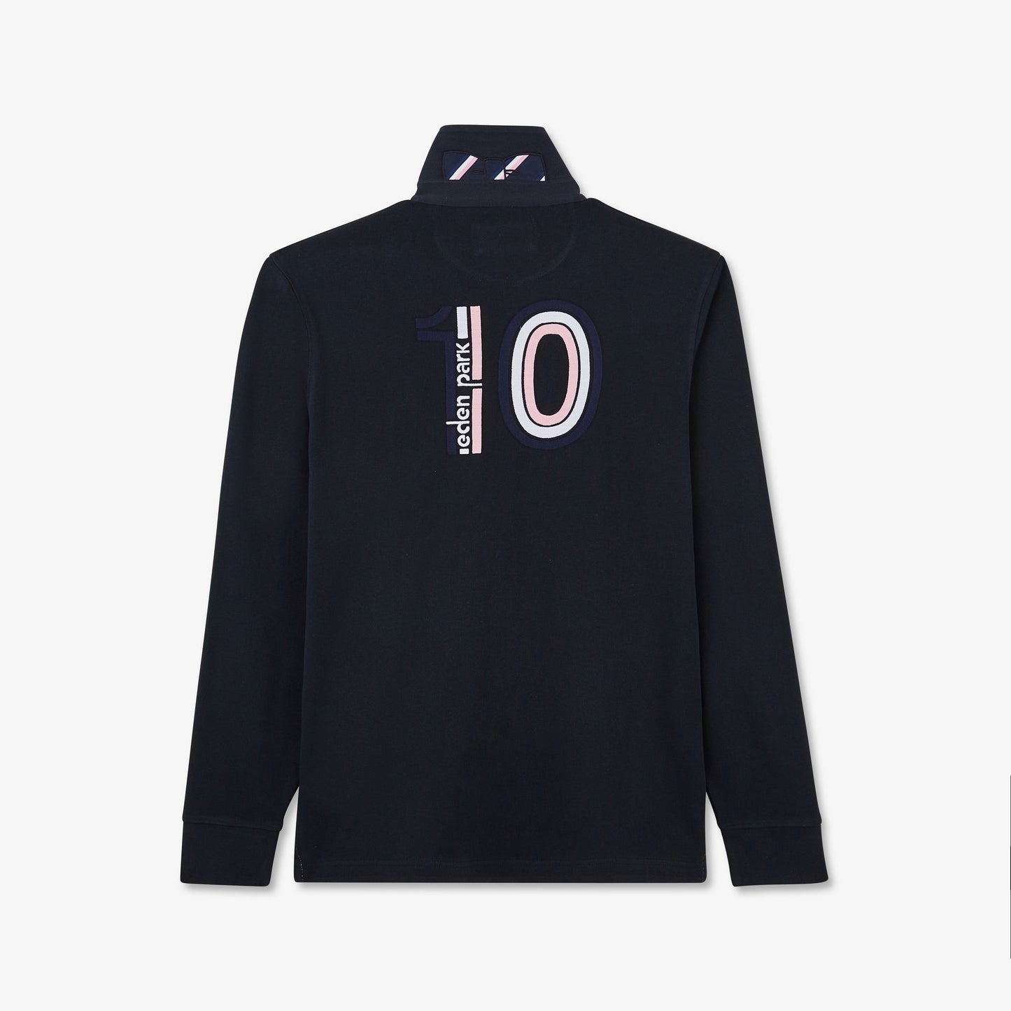 Dark blue circle rugby shirt with embroidered 10 on the back