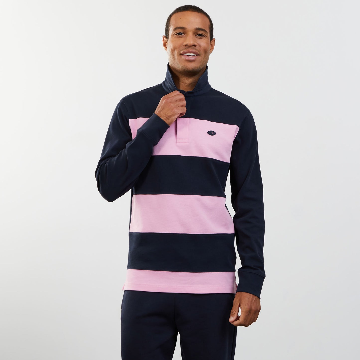 Dark blue circle rugby shirt with embroidered 10 on the back