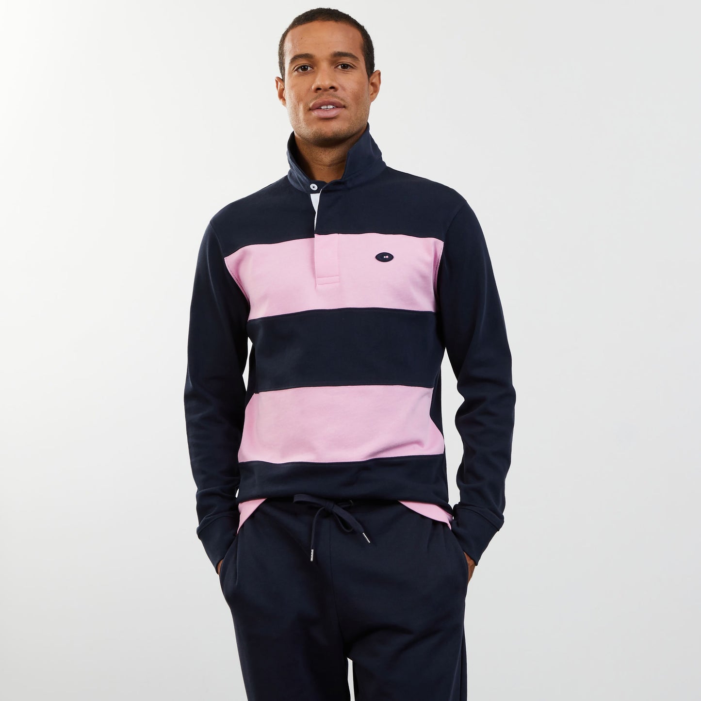 Dark blue circle rugby shirt with embroidered 10 on the back