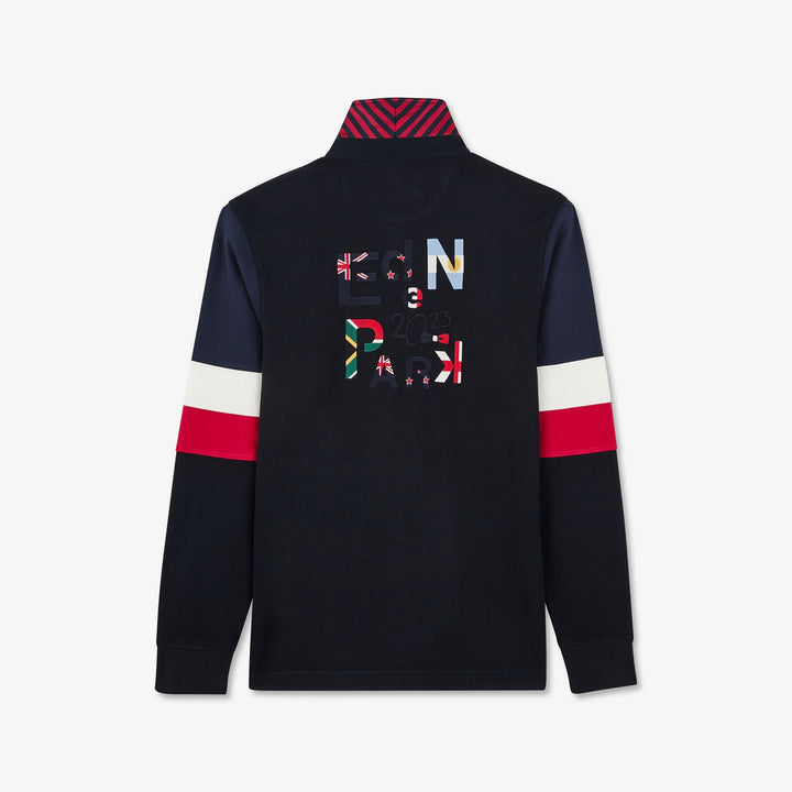 Maillot colorblock bleu foncé à broderie drapeaux
