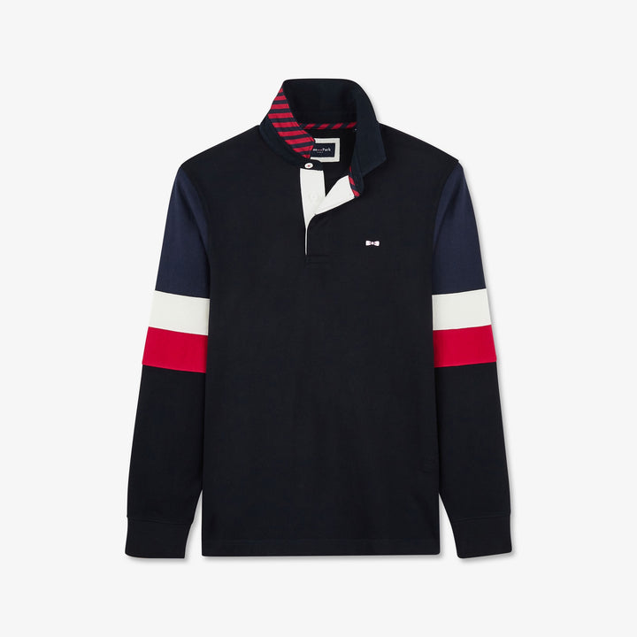 Maillot colorblock bleu foncé à broderie drapeaux
