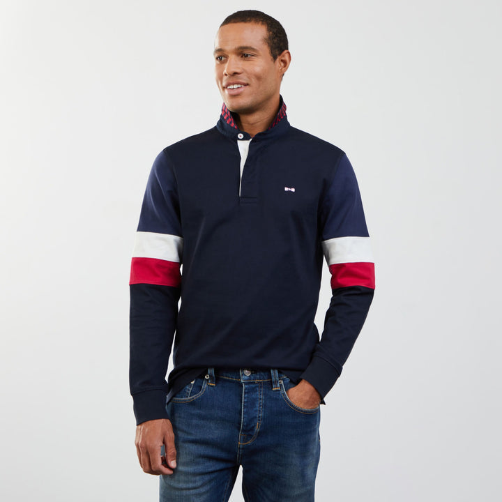 Maillot colorblock bleu foncé à broderie drapeaux