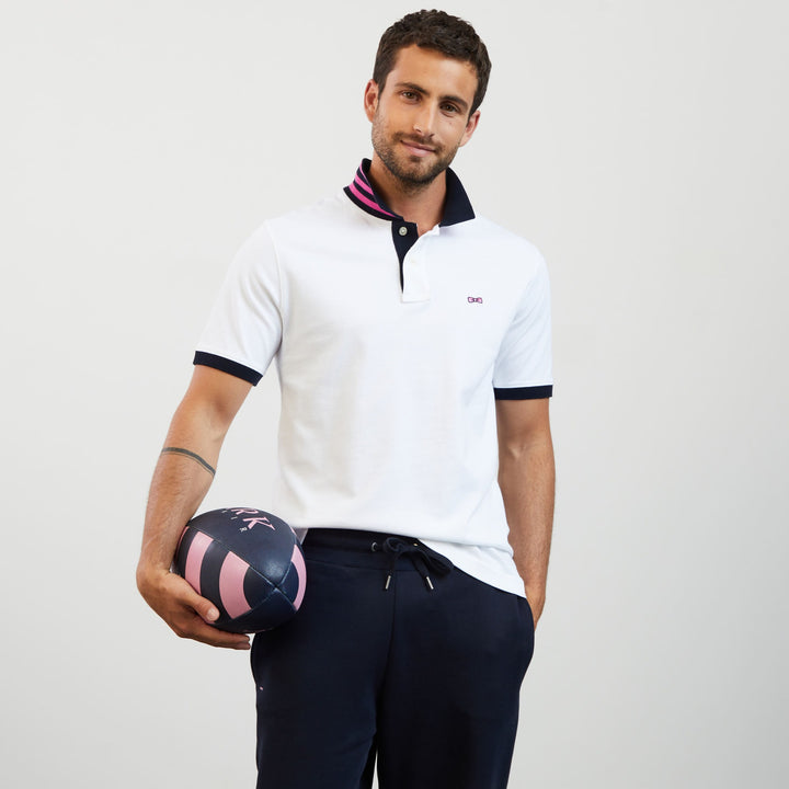 Polo blanc slim manches courtes à détails contrastés