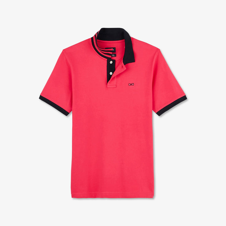 Polo rose slim manches courtes à détails contrastés