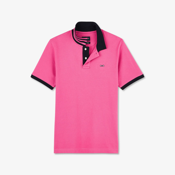 Polo rose slim manches courtes à détails contrastés