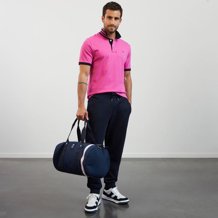 Polo rose slim manches courtes à détails contrastés