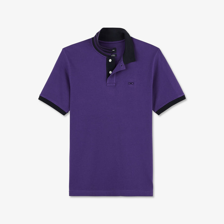 Polo violet slim manches courtes à détails contrastés