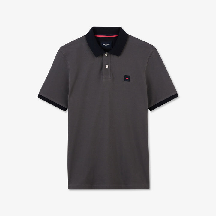 Polo gris foncé manches courtes à inscription jacquard