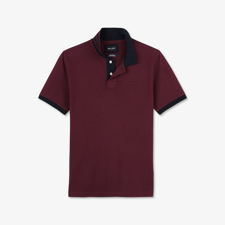 Polo bordeaux manches courtes à détails contrastés