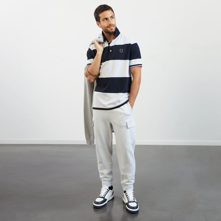 Polo gris clair cerclé détails tricolores