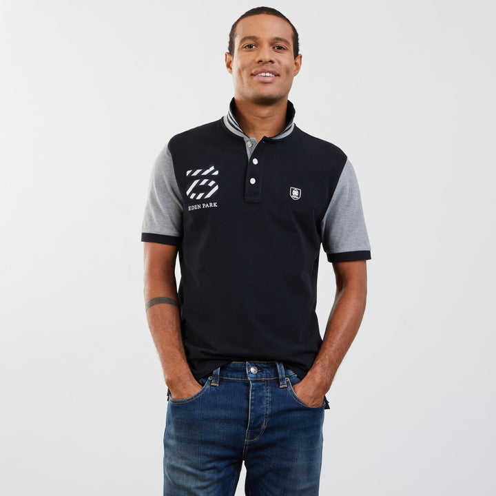 Polo colorblock noir à broderie cerclée 10