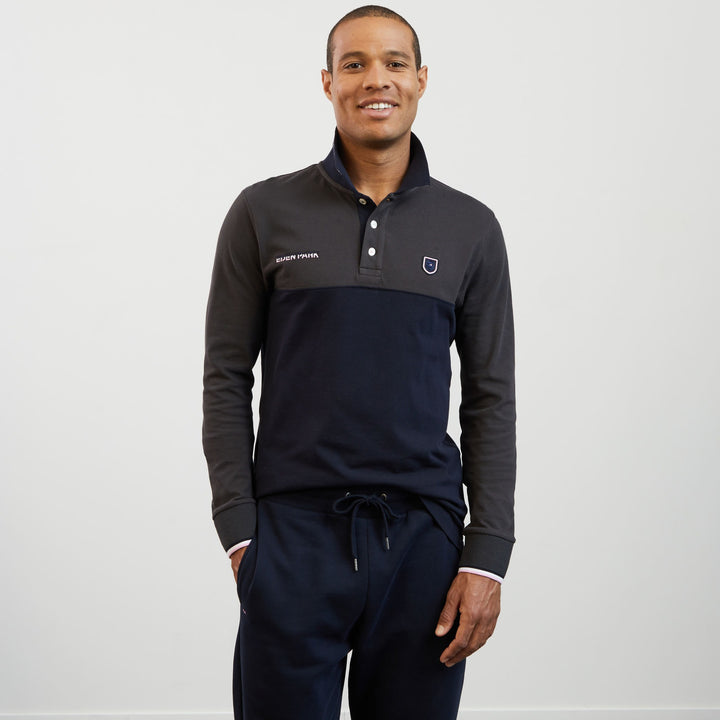 Polo marron foncé colorblock à broderie Eden Park