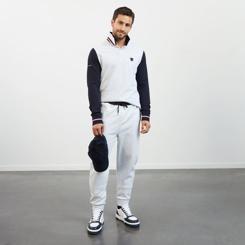 Polo gris clair colorblock manches longues - Image 1