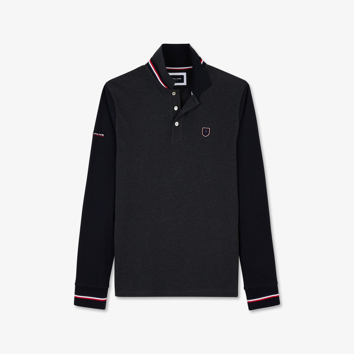 Polo gris foncé colorblock manches longues