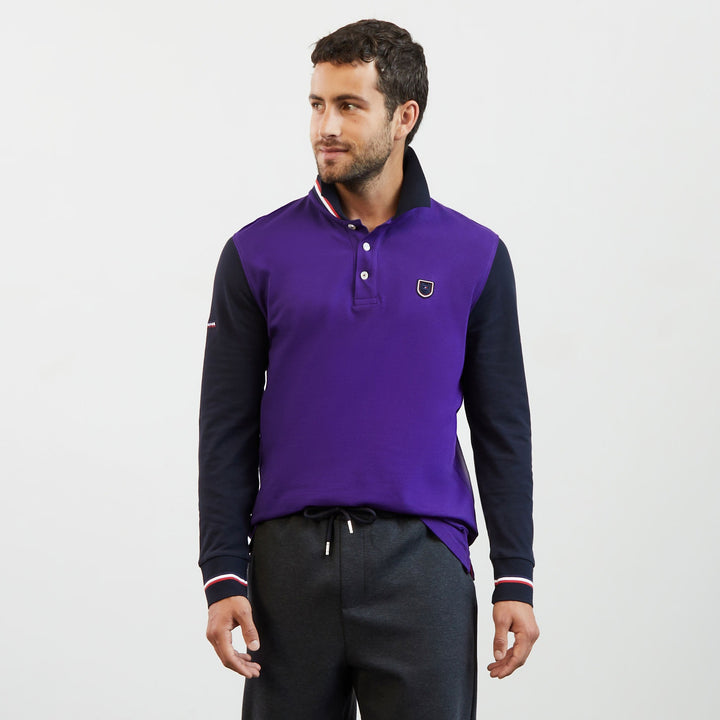 Polo violet colorblock manches longues