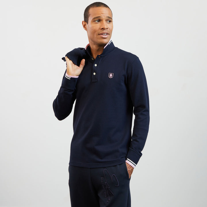 Polo manches longues rugby marron bleu homme - Union Black