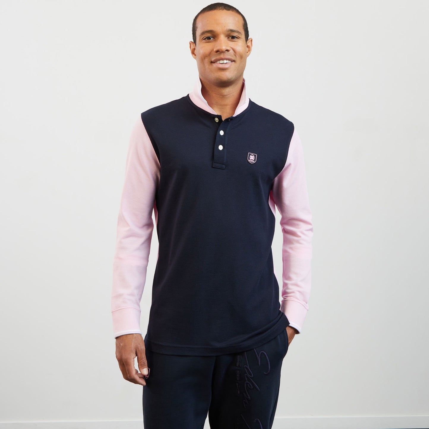 Long-sleeved colourblock polo shirt