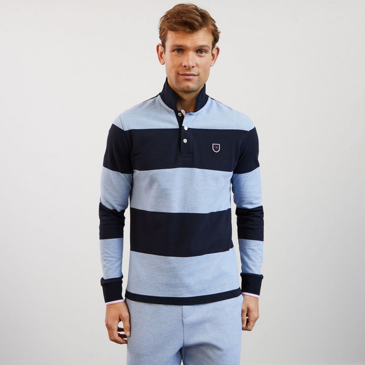 Polo bleu clair rayé manches longues