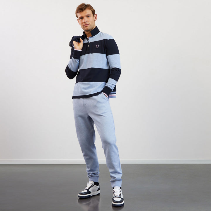 Polo bleu clair rayé manches longues