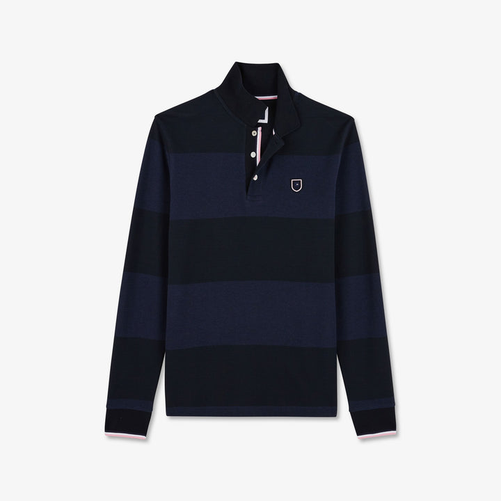 Polo bleu marine rayé manches longues