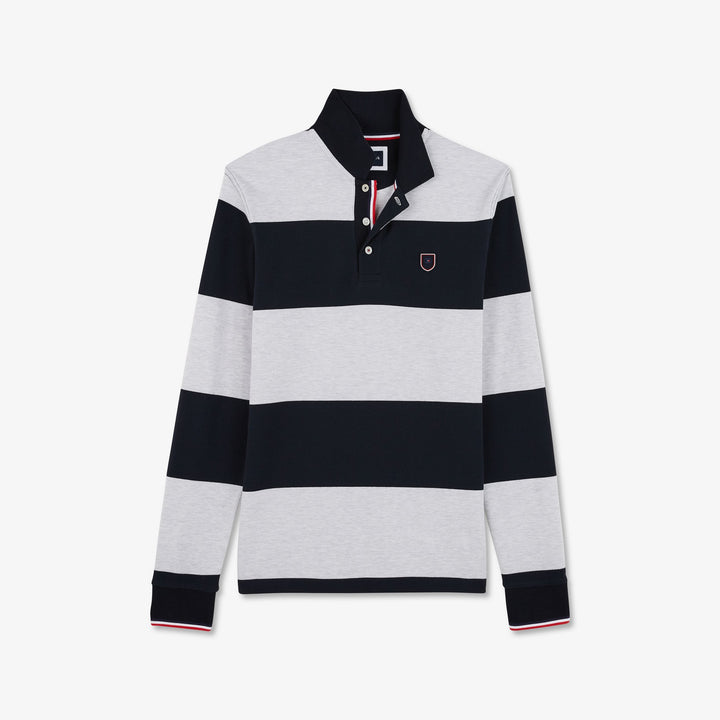 Polo gris clair rayé manches longues