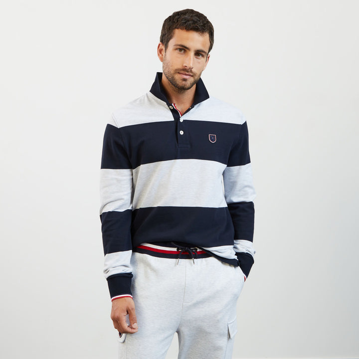Polo gris clair rayé manches longues