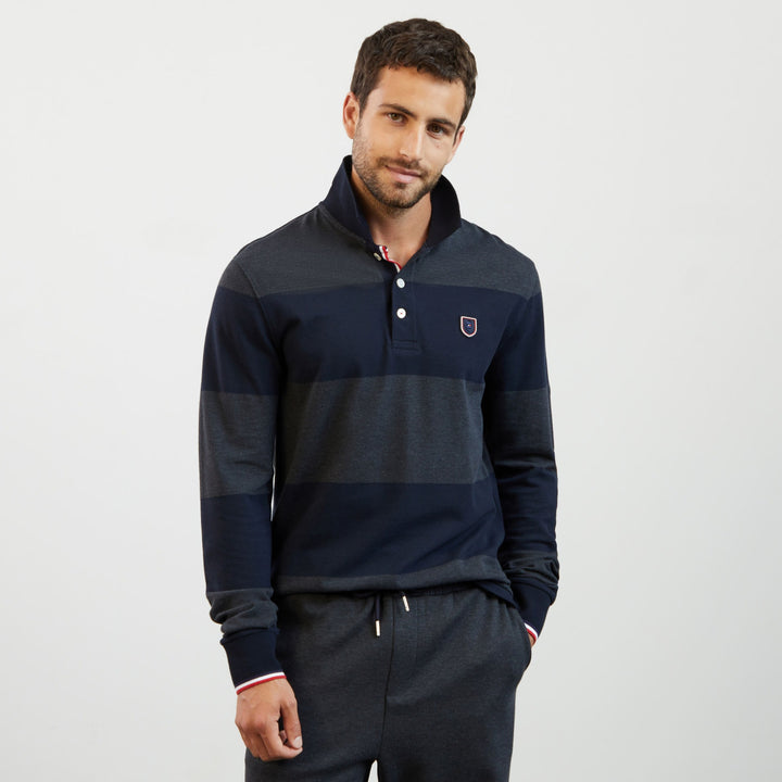 Polo gris foncé rayé manches longues
