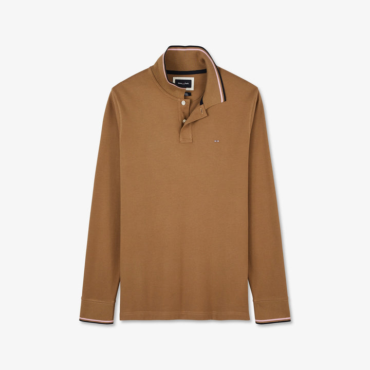 Polo marron clair manches longues