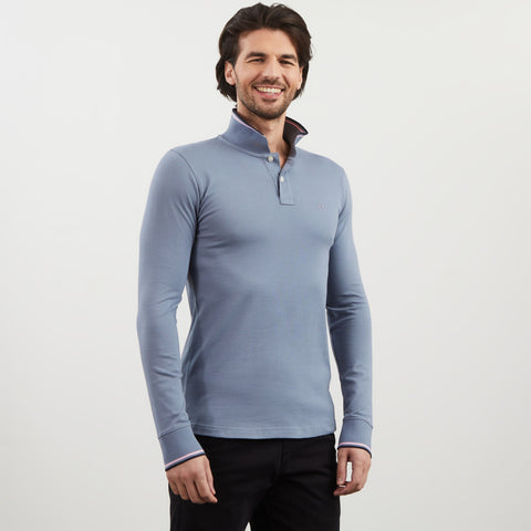 Polo bleu manches longues - Image 3