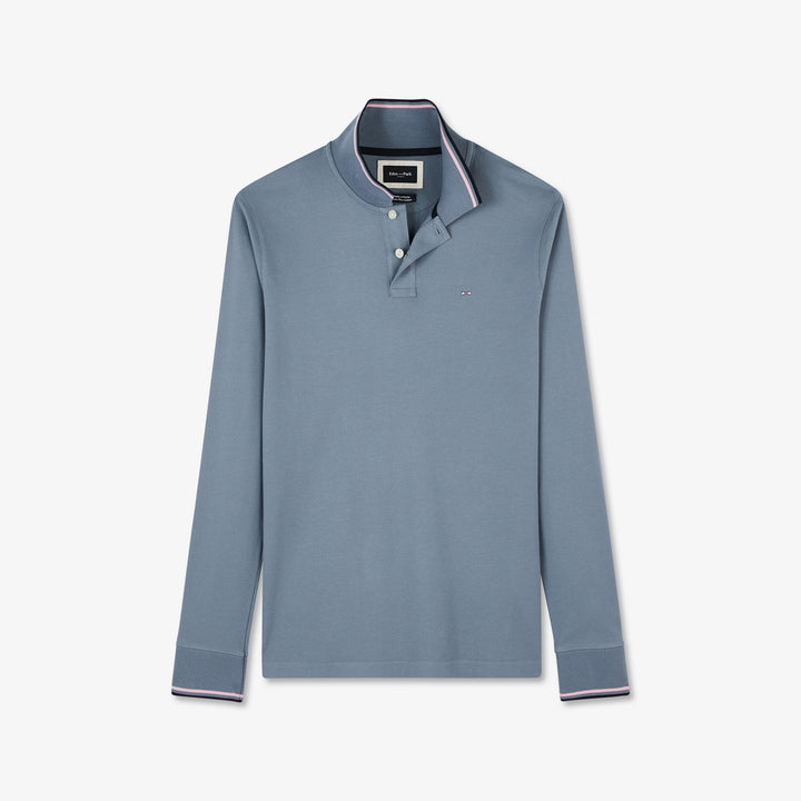 Polo bleu manches longues