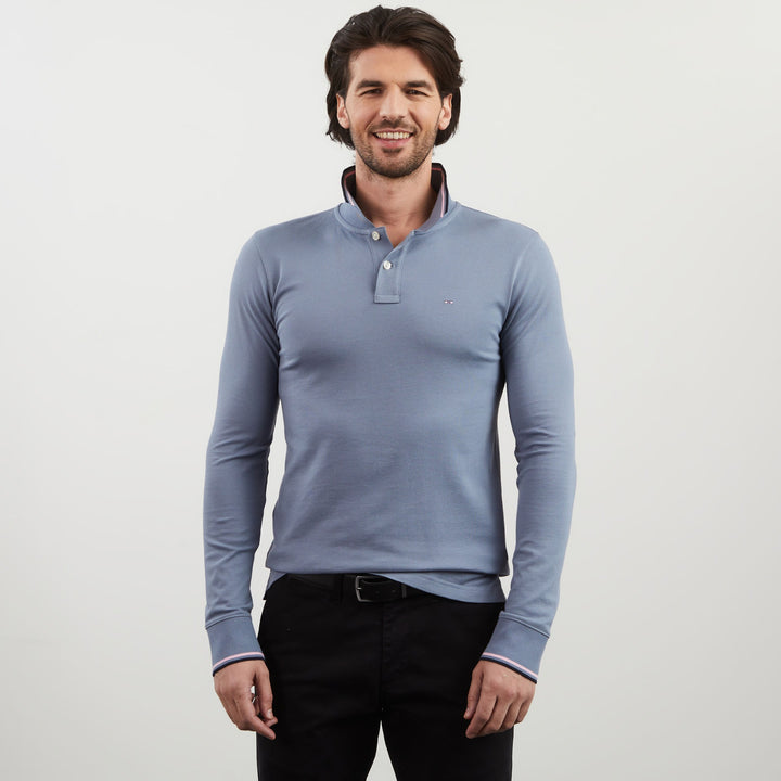 Polo bleu manches longues