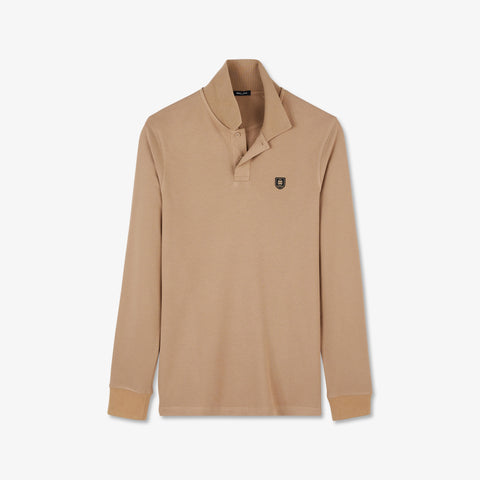 Beige long-sleeved polo shirt - Image 2