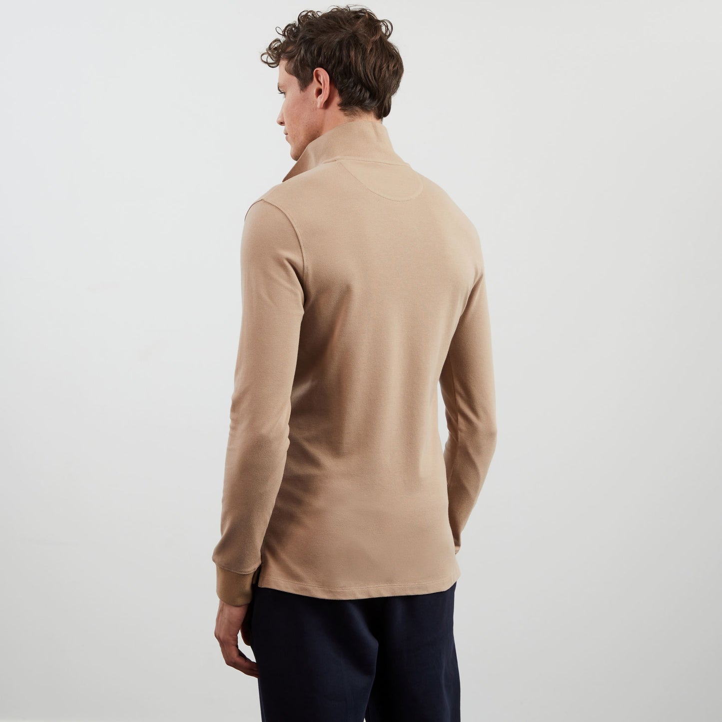 Beige long-sleeved polo shirt